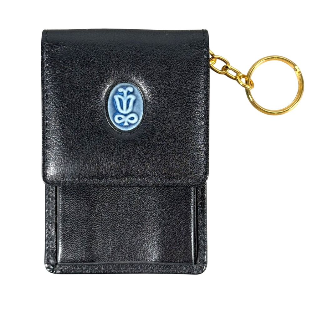 Lladro Collectors Society Leather Pouch Keychain Blue Porcelain Black Spain